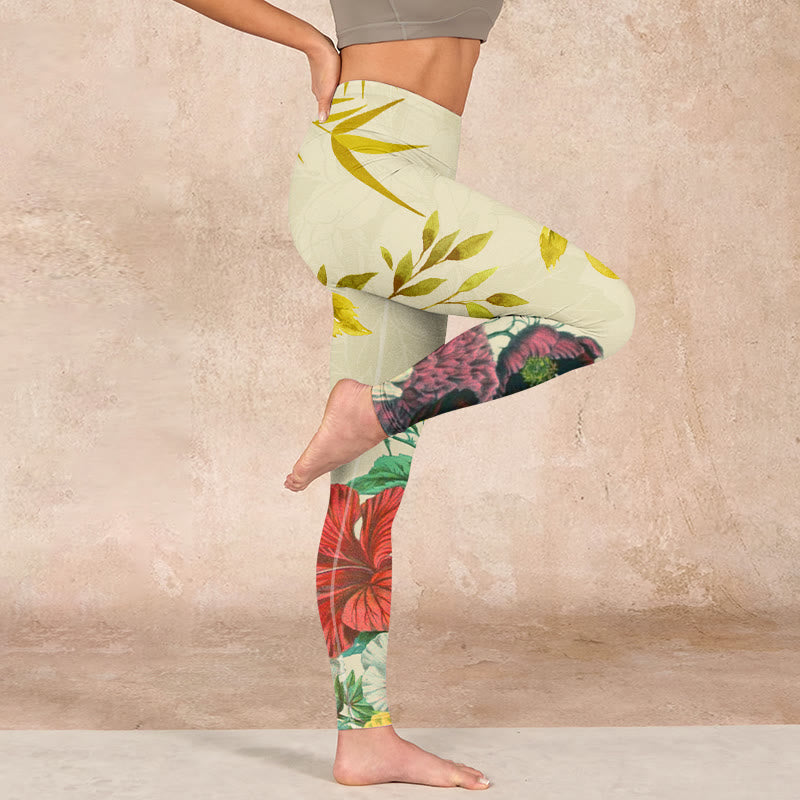 Buddha Stones Golden Green Leaves Colorful Flowers Gym Leggings Women's Yoga Pants - image 15