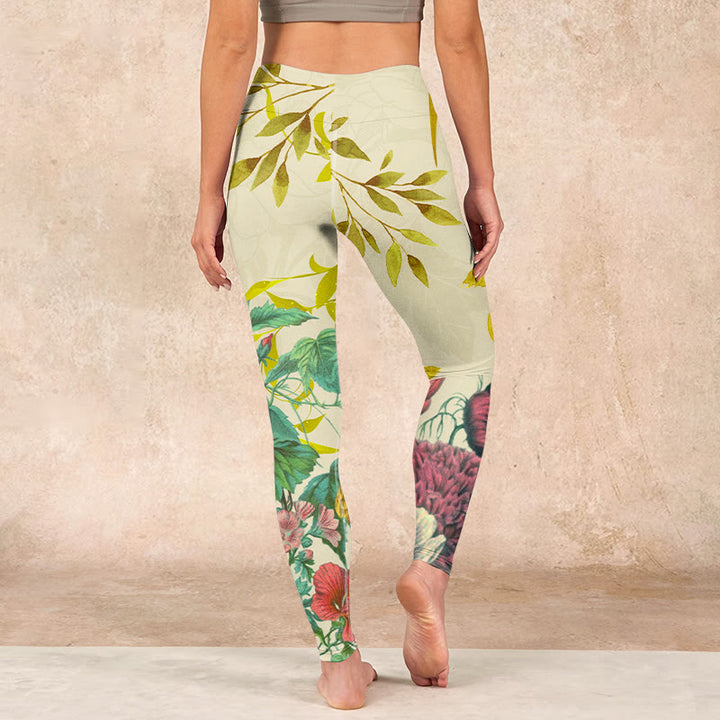 Buddha Stones Golden Green Leaves Colorful Flowers Gym Leggings Women's Yoga Pants - image 14