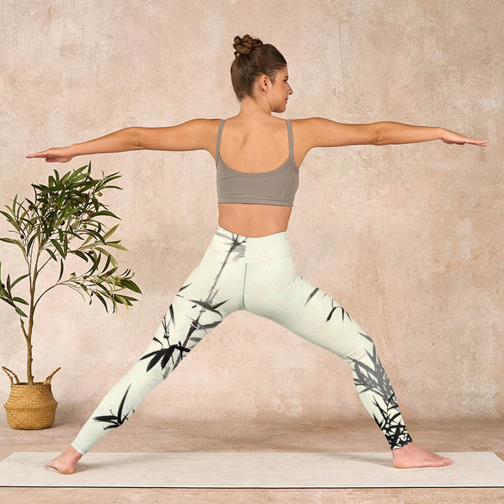 Buddha Stones Ink Painting Bamboo Leaves Print Sports Leggings Women's Yoga Pants - image 11