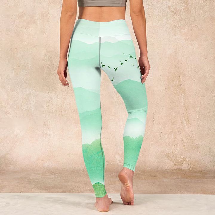 Buddha Stones Mint Cream Mountains Wild Goose Print Sports Leggings Women's Yoga Pants - image 14