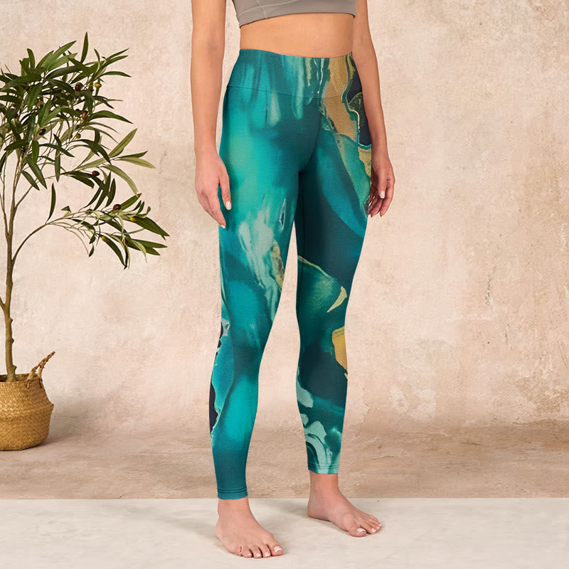 Buddha Stones DarkCyan Natural Landscapes Exercise Leggings Women's Yoga Pants - image 3