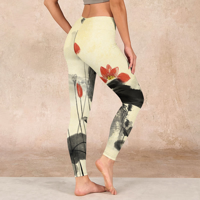 Buddha Stones Lotus Mountains House Print Gym Leggings Women's Yoga Pants - image 2
