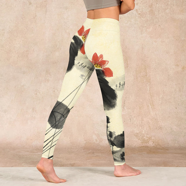 Buddha Stones Lotus Mountains House Print Gym Leggings Women's Yoga Pants - image 4