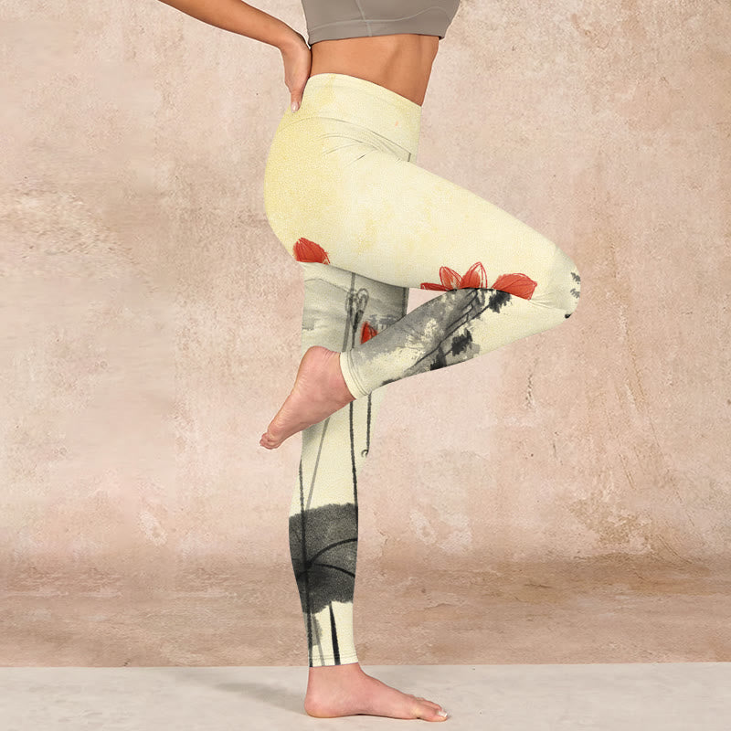 Buddha Stones Lotus Mountains House Print Gym Leggings Women's Yoga Pants - image 15