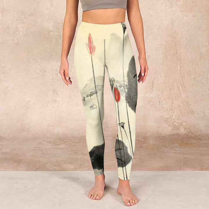 Buddha Stones Lotus Mountains House Print Gym Leggings Women's Yoga Pants - image 1
