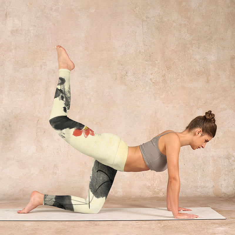 Buddha Stones Lotus Mountains House Print Gym Leggings Women's Yoga Pants - image 5