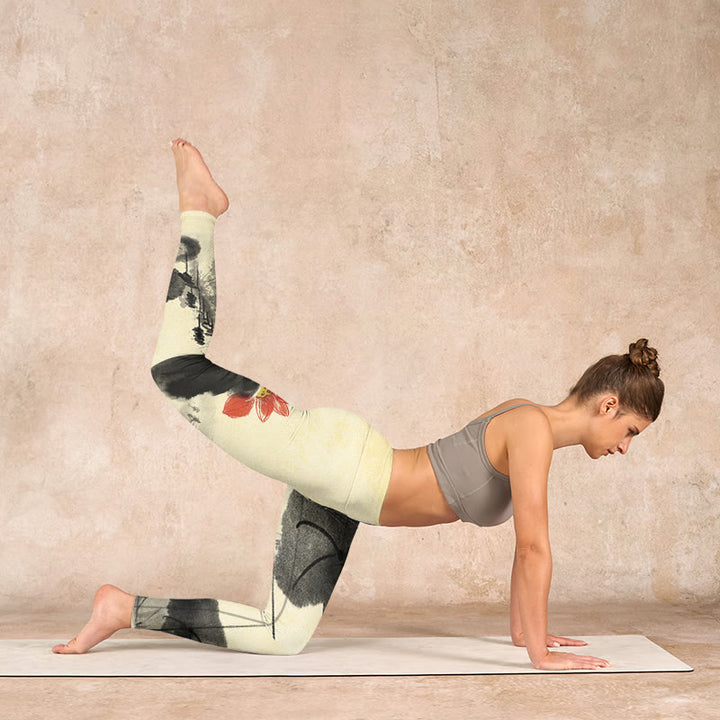 Buddha Stones Lotus Mountains House Print Gym Leggings Women's Yoga Pants - image 5