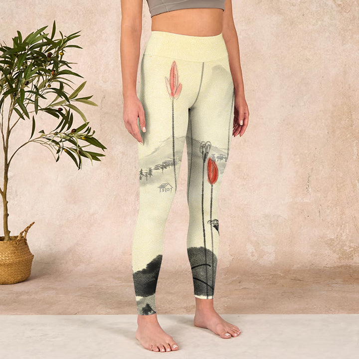 Buddha Stones Lotus Mountains House Print Gym Leggings Women's Yoga Pants - image 3