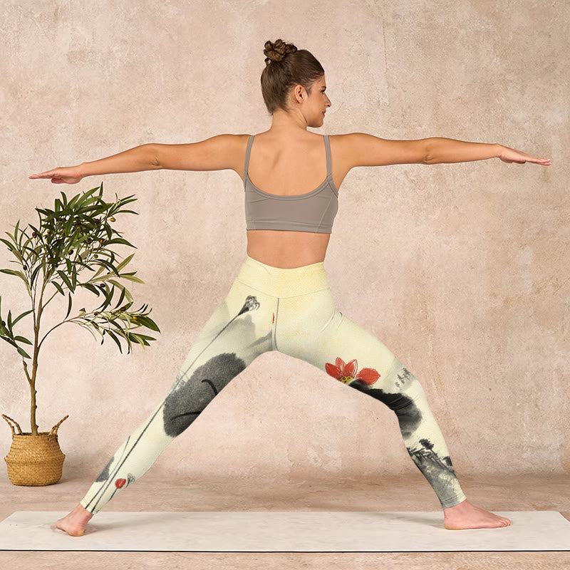 Buddha Stones Lotus Mountains House Print Gym Leggings Women's Yoga Pants - image 10