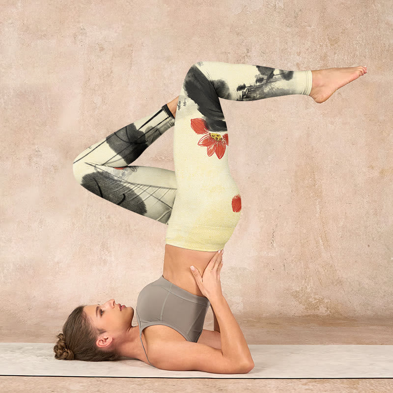 Buddha Stones Lotus Mountains House Print Gym Leggings Women's Yoga Pants - image 7