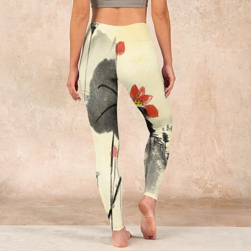 Buddha Stones Lotus Mountains House Print Gym Leggings Women's Yoga Pants - image 14