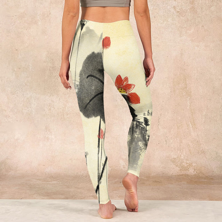Buddha Stones Lotus Mountains House Print Gym Leggings Women's Yoga Pants - image 14