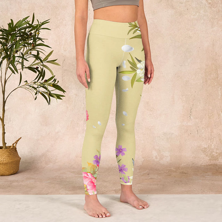 Buddha Stones Flowers Plants Butterfly Print Fitness Leggings Women's Yoga Pants - image 3