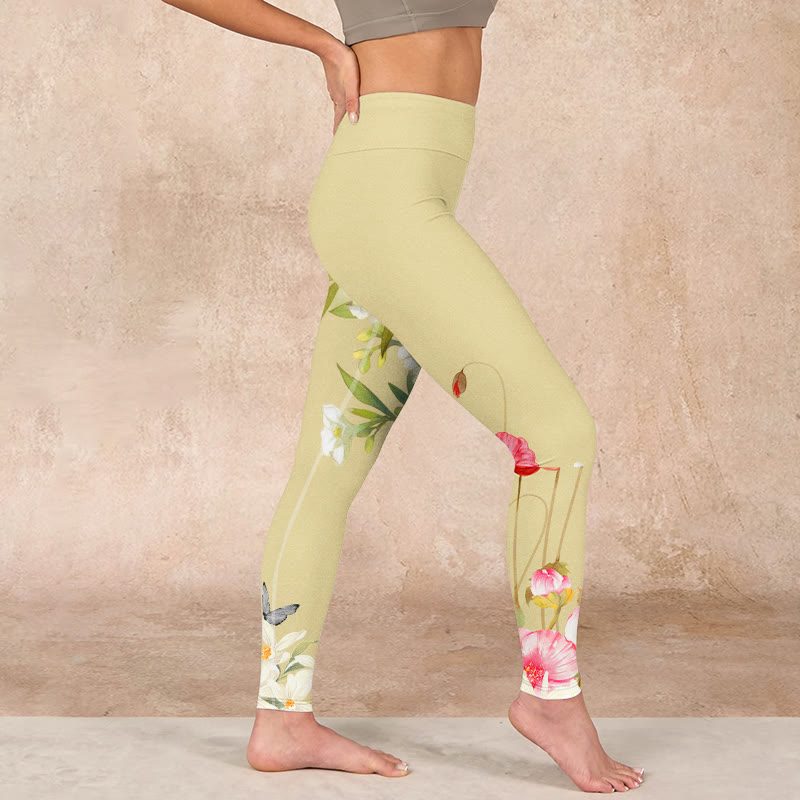 Buddha Stones Flowers Plants Butterfly Print Fitness Leggings Women's Yoga Pants - image 16