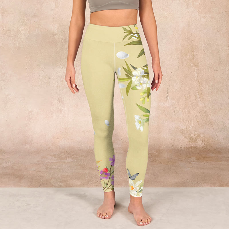 Buddha Stones Flowers Plants Butterfly Print Fitness Leggings Women's Yoga Pants - image 1