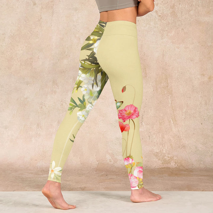 Buddha Stones Flowers Plants Butterfly Print Fitness Leggings Women's Yoga Pants - image 4