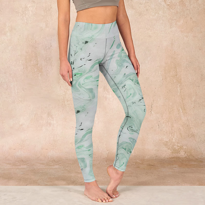 Buddha Stones Honeydew Green White Flow Line Print Exercise Leggings Women's Yoga Pants - Honeydew - US18，UK/AU22，EU50 (4XL) - image 0