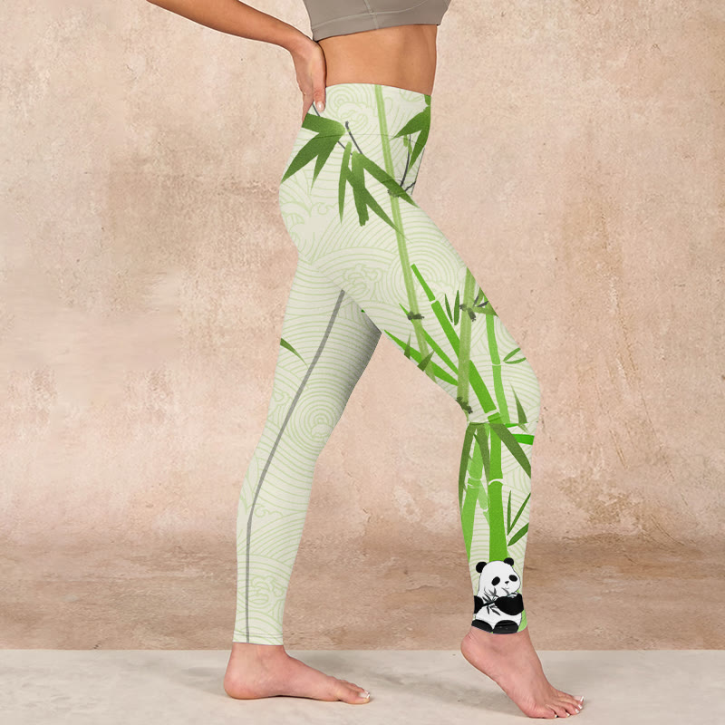 Buddha Stones Lush Bamboo Panda Auspicious Cloud Waves Print Gym Leggings Women's Yoga Pants - image 16