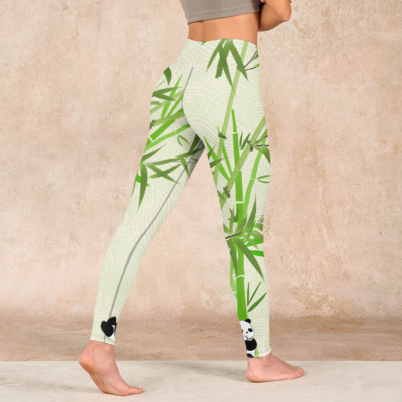 Buddha Stones Lush Bamboo Panda Auspicious Cloud Waves Print Gym Leggings Women's Yoga Pants - image 4