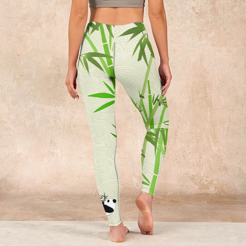 Buddha Stones Lush Bamboo Panda Auspicious Cloud Waves Print Gym Leggings Women's Yoga Pants - image 14