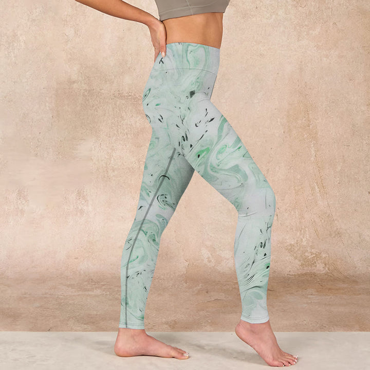 Buddha Stones Honeydew Green White Flow Line Print Exercise Leggings Women's Yoga Pants - image 15