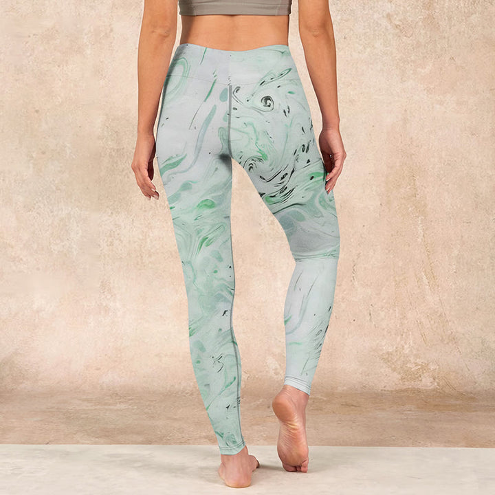 Buddha Stones Honeydew Green White Flow Line Print Exercise Leggings Women's Yoga Pants - image 14
