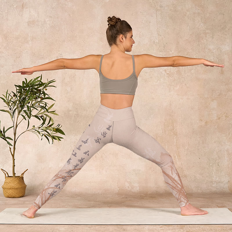 Buddha Stones Calligraphy Orchid Print Gym Leggings Women's Yoga Pants - image 10