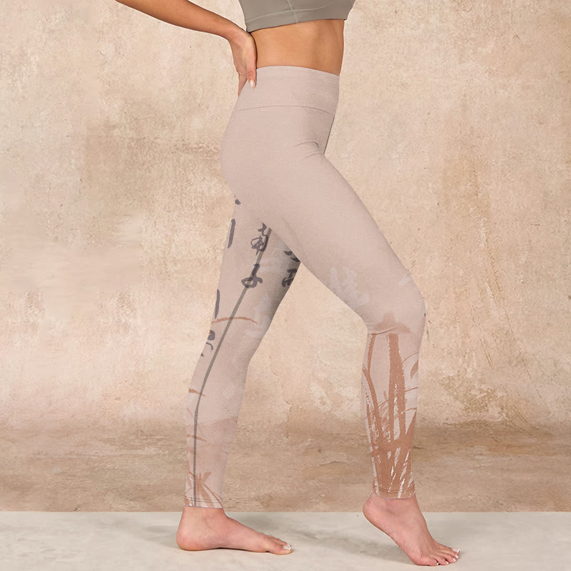 Buddha Stones Calligraphy Orchid Print Gym Leggings Women's Yoga Pants - image 16