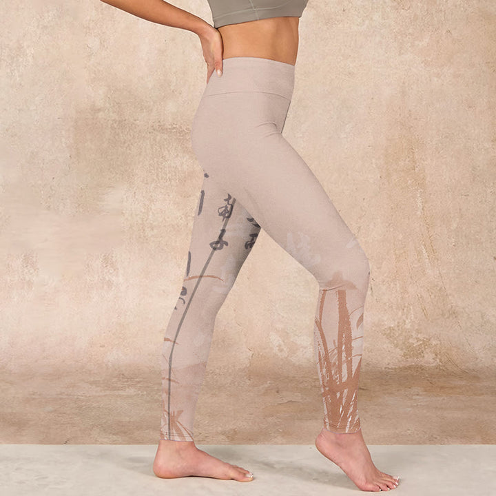 Buddha Stones Calligraphy Orchid Print Gym Leggings Women's Yoga Pants - image 16