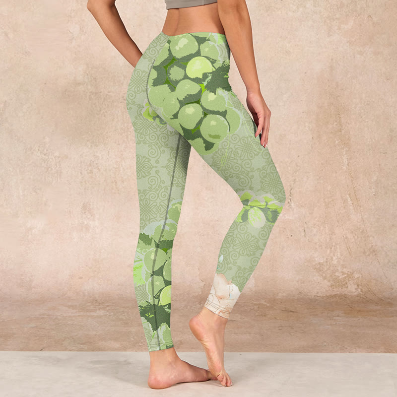 Buddha Stones Green Grapes Pink Roses Gym Leggings Women's Yoga Pants - image 2