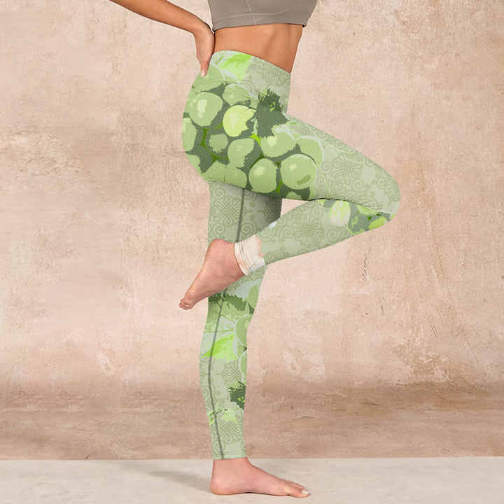 Buddha Stones Green Grapes Pink Roses Gym Leggings Women's Yoga Pants - image 15