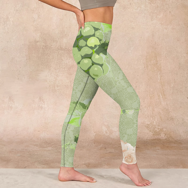Buddha Stones Green Grapes Pink Roses Gym Leggings Women's Yoga Pants - image 16