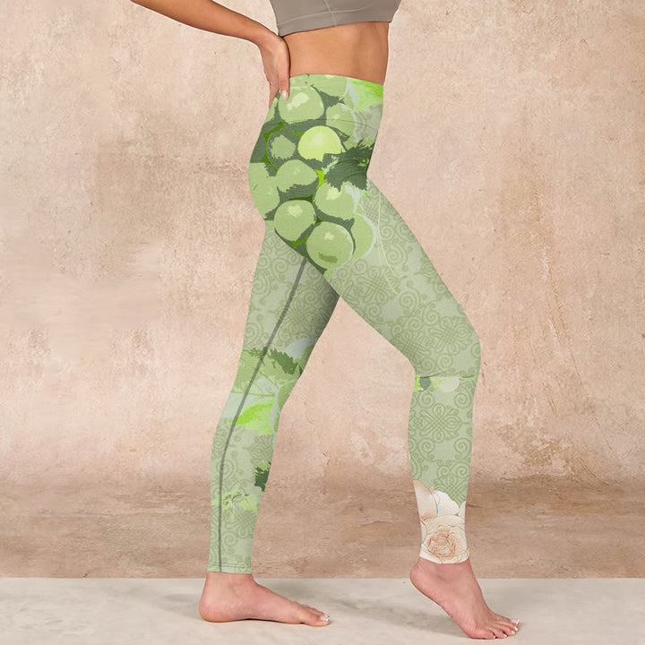 Buddha Stones Green Grapes Pink Roses Gym Leggings Women's Yoga Pants - image 16