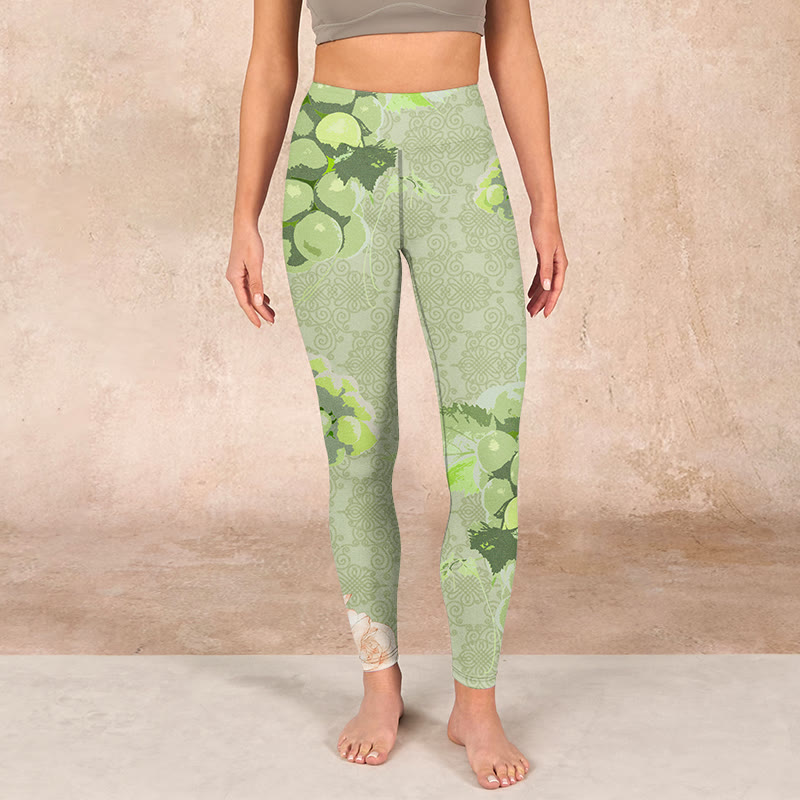 Buddha Stones Green Grapes Pink Roses Gym Leggings Women's Yoga Pants - image 1