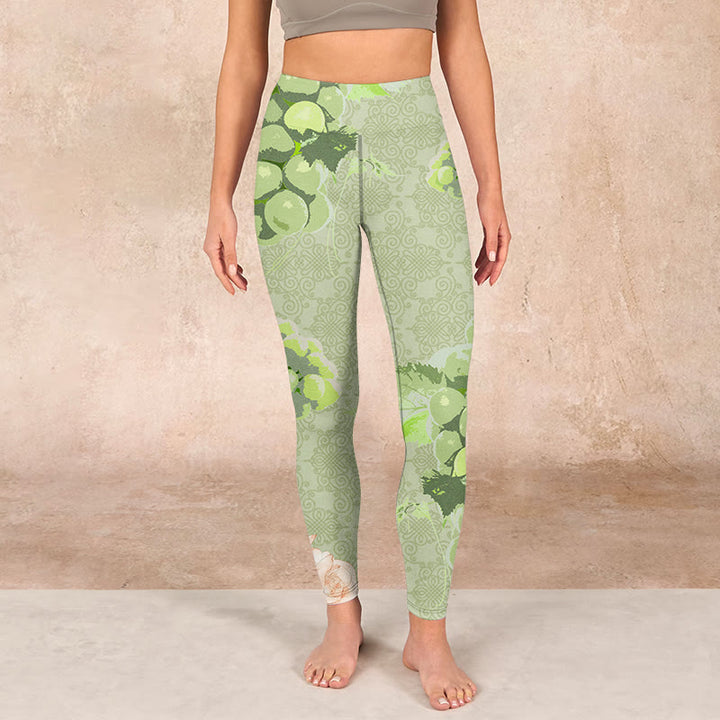 Buddha Stones Green Grapes Pink Roses Gym Leggings Women's Yoga Pants - image 1