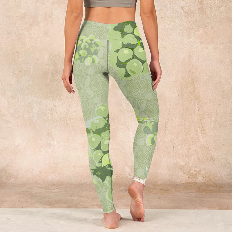 Buddha Stones Green Grapes Pink Roses Gym Leggings Women's Yoga Pants - image 14