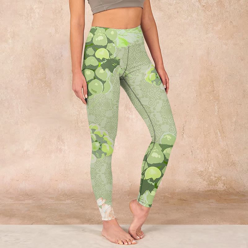 Buddha Stones Green Grapes Pink Roses Gym Leggings Women's Yoga Pants - YellowGreen - US18，UK/AU22，EU50 (4XL) - image 0