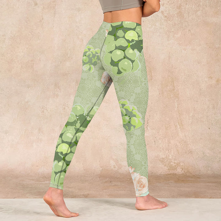 Buddha Stones Green Grapes Pink Roses Gym Leggings Women's Yoga Pants - image 4