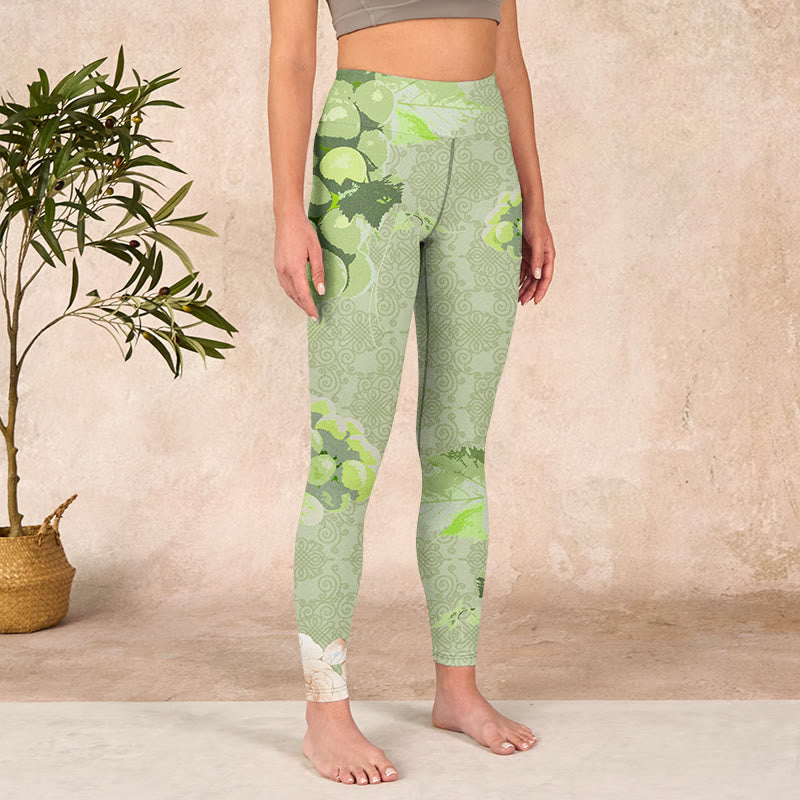 Buddha Stones Green Grapes Pink Roses Gym Leggings Women's Yoga Pants - image 3