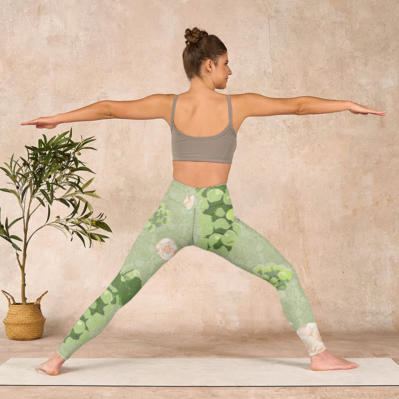 Buddha Stones Green Grapes Pink Roses Gym Leggings Women's Yoga Pants - image 10