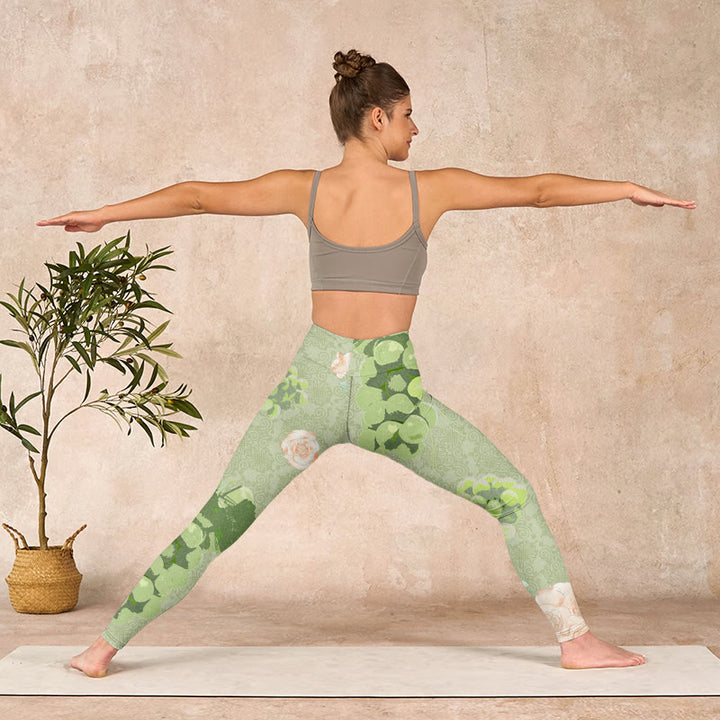 Buddha Stones Green Grapes Pink Roses Gym Leggings Women's Yoga Pants - image 10