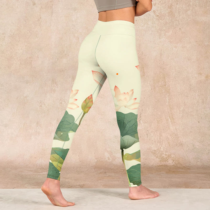Buddha Stones Lotus Flower Leaf Dragonfly Print Fitness Leggings Women's Yoga Pants - image 4