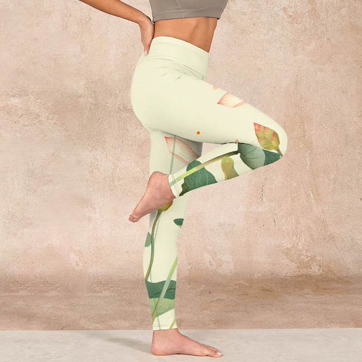 Buddha Stones Lotus Flower Leaf Dragonfly Print Fitness Leggings Women's Yoga Pants - image 15