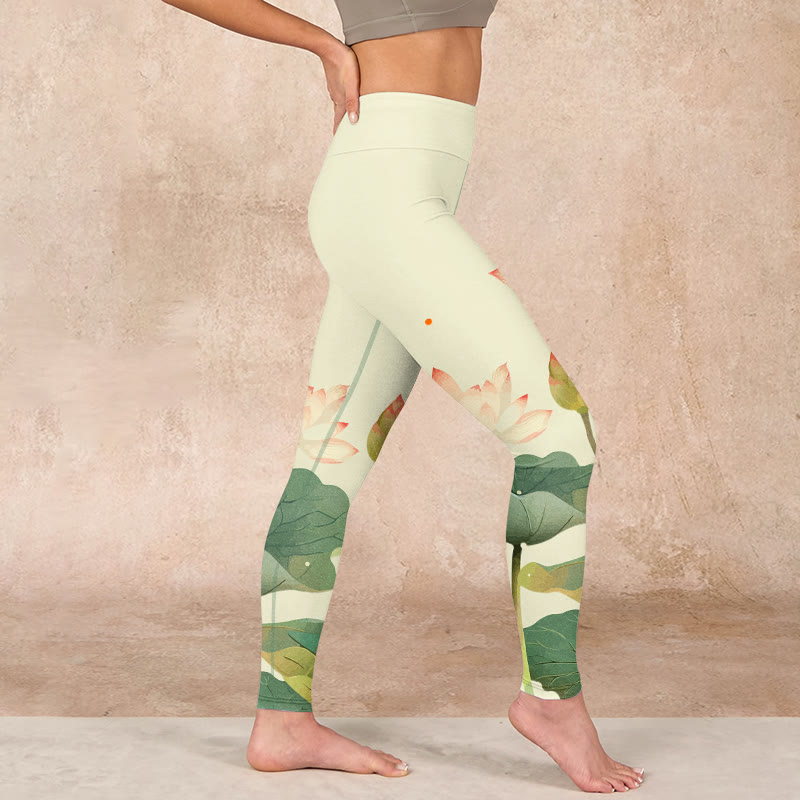 Buddha Stones Lotus Flower Leaf Dragonfly Print Fitness Leggings Women's Yoga Pants - image 16