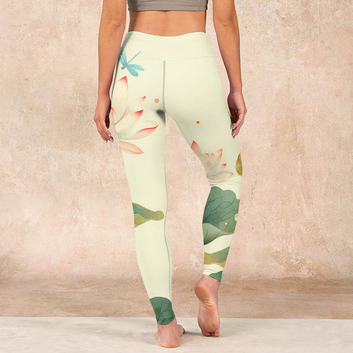Buddha Stones Lotus Flower Leaf Dragonfly Print Fitness Leggings Women's Yoga Pants - image 14