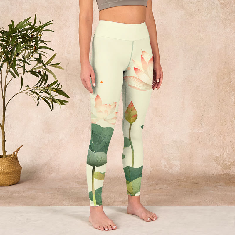Buddha Stones Lotus Flower Leaf Dragonfly Print Fitness Leggings Women's Yoga Pants - image 3