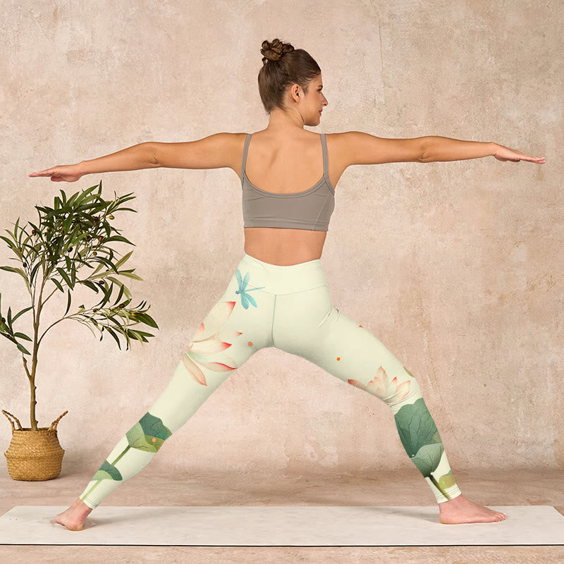 Buddha Stones Lotus Flower Leaf Dragonfly Print Fitness Leggings Women's Yoga Pants - image 10