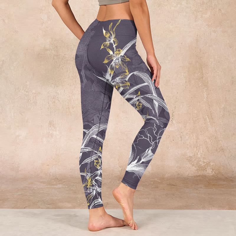 Buddha Stones Orchid Flower Roses Gym Leggings Women's Yoga Pants - image 2
