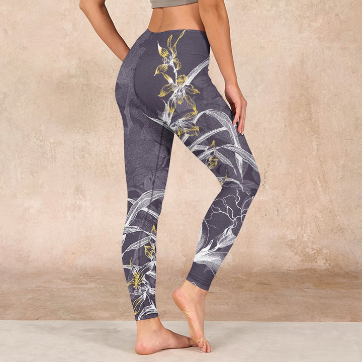 Buddha Stones Orchid Flower Roses Gym Leggings Women's Yoga Pants - image 2