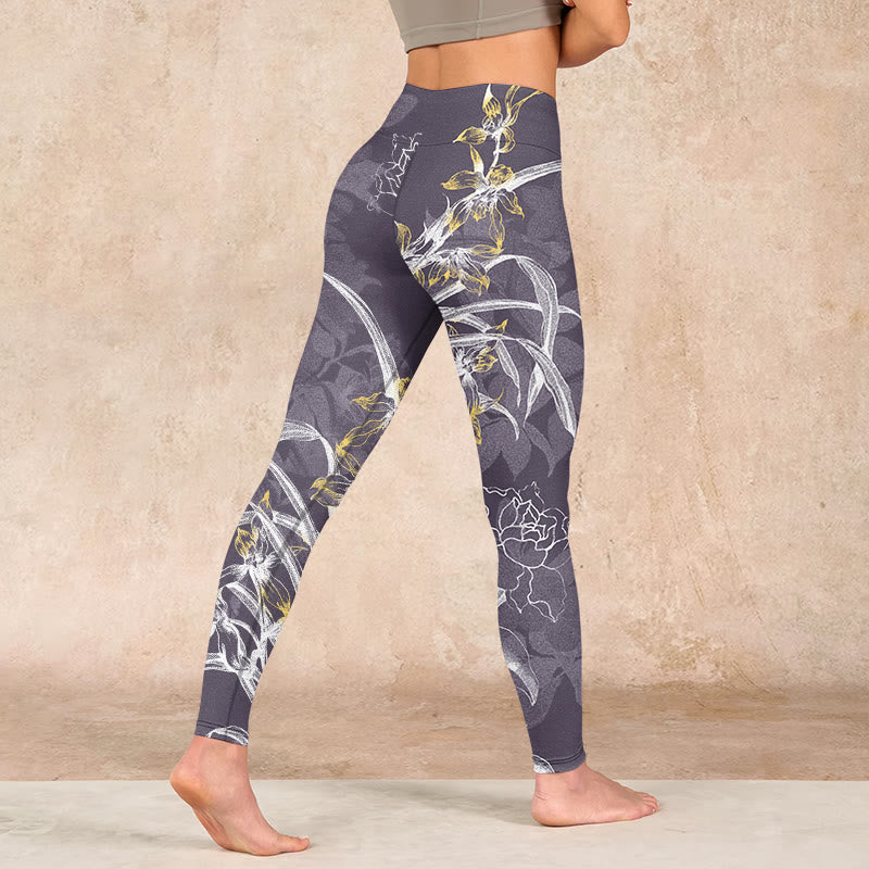 Buddha Stones Orchid Flower Roses Gym Leggings Women's Yoga Pants - image 4